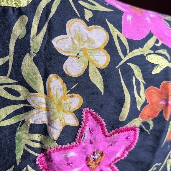 VINTAGE Laura Ashley Petite Silk Floral Blazer Jacket lightweight cropped sz S - Picture 12 of 16